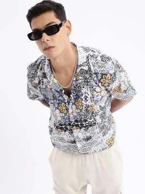 men's cuban collar abstract relaxed fit multi shirt 1