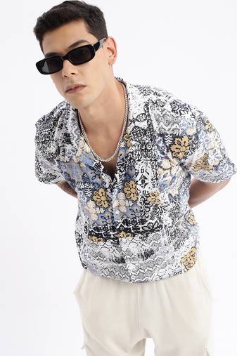 men's cuban collar abstract relaxed fit multi shirt