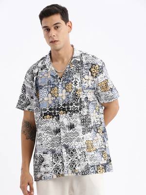 men's cuban collar abstract relaxed fit multi shirt 2