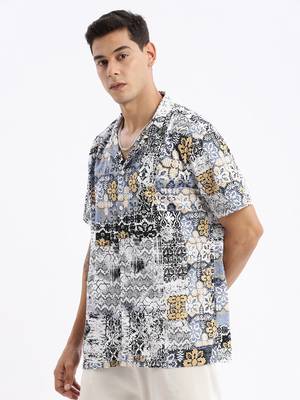 men's cuban collar abstract relaxed fit multi shirt 3