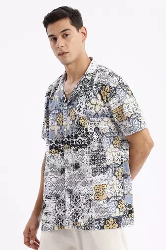 men's cuban collar abstract relaxed fit multi shirt