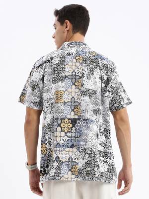 men's cuban collar abstract relaxed fit multi shirt 4