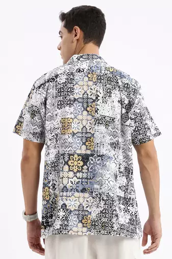 men's cuban collar abstract relaxed fit multi shirt