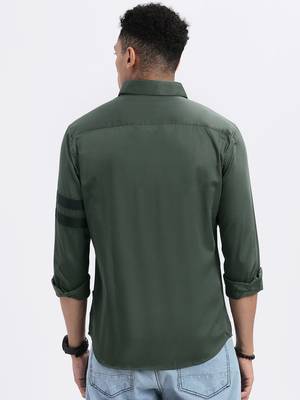men's green solid slim fit shirt 4