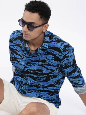 men's blue abstract slim fit shirt 1