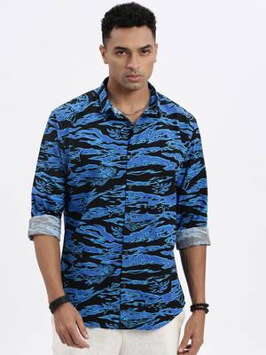 men's blue abstract slim fit shirt 2
