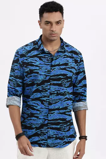 men's blue abstract slim fit shirt