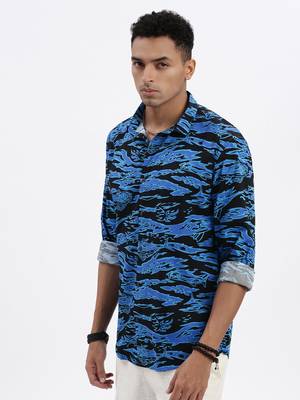 men's blue abstract slim fit shirt 3