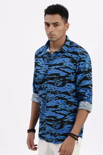 men's blue abstract slim fit shirt