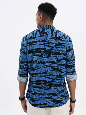 men's blue abstract slim fit shirt 4