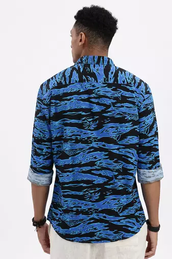 men's blue abstract slim fit shirt