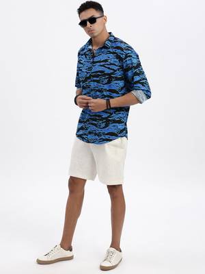 men's blue abstract slim fit shirt 5