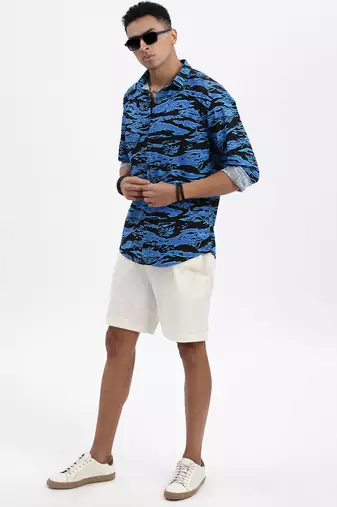 men's blue abstract slim fit shirt
