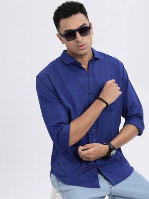 men's blue solid slim fit shirt 1