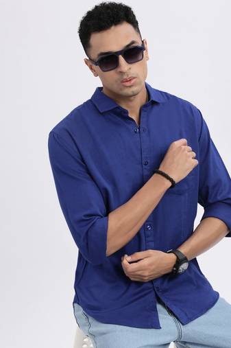 men's blue solid slim fit shirt
