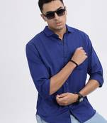 men's blue solid slim fit shirt