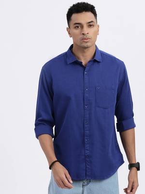 men's blue solid slim fit shirt 2