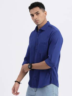 men's blue solid slim fit shirt 3