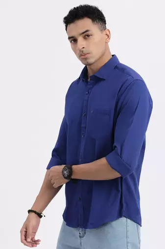 men's blue solid slim fit shirt
