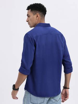 men's blue solid slim fit shirt 4