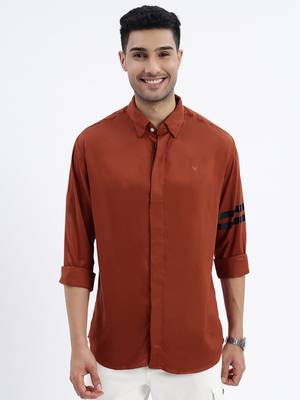 men's brown solid slim fit shirt 2