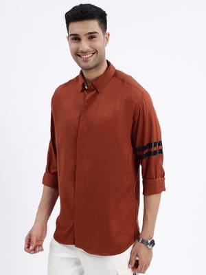 men's brown solid slim fit shirt 3