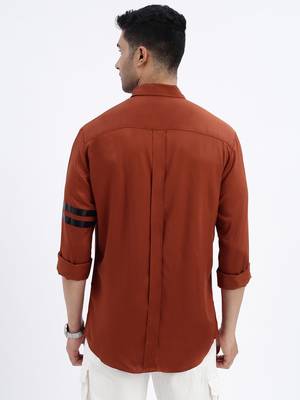 men's brown solid slim fit shirt 4