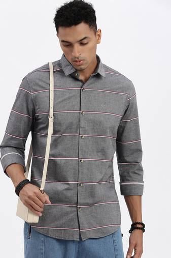 men's grey striped slim fit shirt
