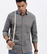 men's grey striped slim fit shirt