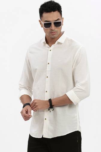 men's cream striped slim fit shirt