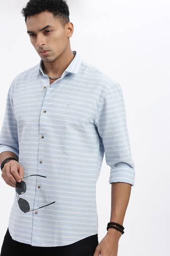 men's blue striped slim fit shirt