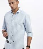 men's blue striped slim fit shirt
