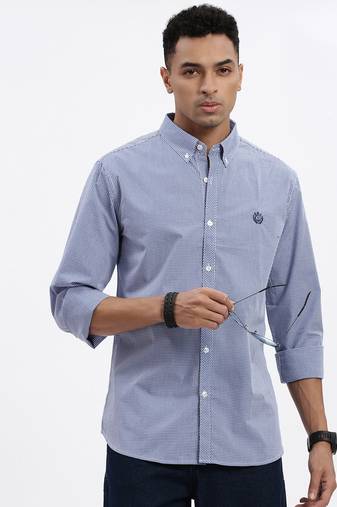 men's blue checked slim fit shirt