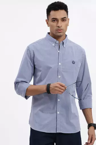 men's blue checked slim fit shirt