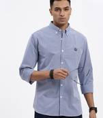 men's blue checked slim fit shirt
