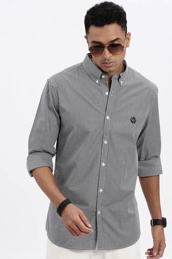 men's black checked slim fit shirt