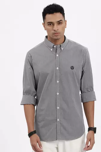 men's black checked slim fit shirt