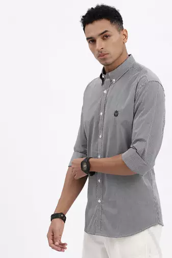 men's black checked slim fit shirt