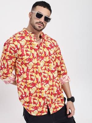 men's red printed slim fit shirt 1