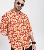 men's red printed slim fit shirt