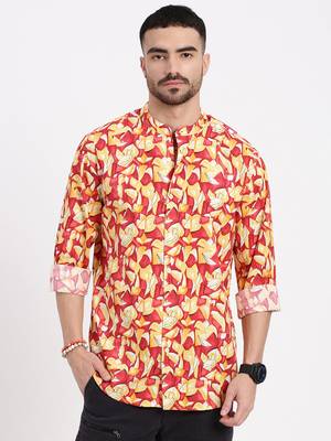 men's red printed slim fit shirt 2