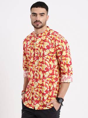 men's red printed slim fit shirt 3