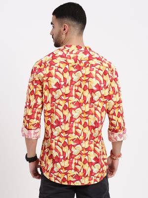 men's red printed slim fit shirt 4