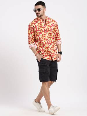 men's red printed slim fit shirt 5