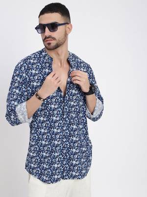 men's navy blue printed slim fit shirt 1