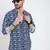 men's navy blue printed slim fit shirt
