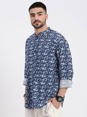 men's navy blue printed slim fit shirt 3