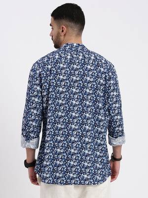 men's navy blue printed slim fit shirt 4