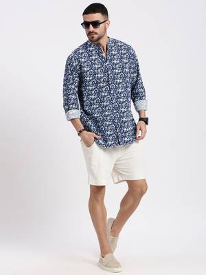 men's navy blue printed slim fit shirt 5