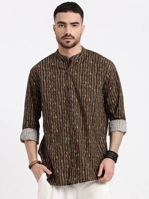 men's brown printed slim fit shirt 2